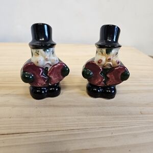 Vintage 50s Handpainted Broken Heart Ladybug Salt and Pepper Ceramic Shakers